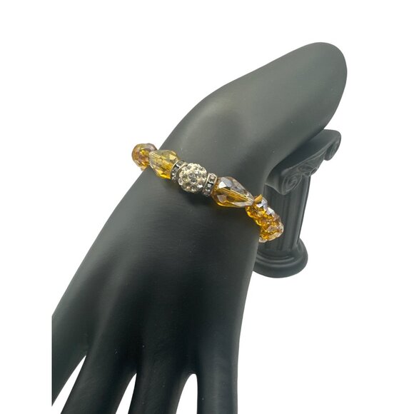 Handcrafted Citrine Beaded Bracelet With Rhinestone Centerpiece - Picture 1 of 4